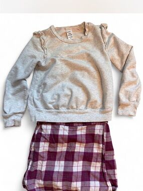 Carter's Gray Ruffle Sweatshirt with Purple Plaid Skirt